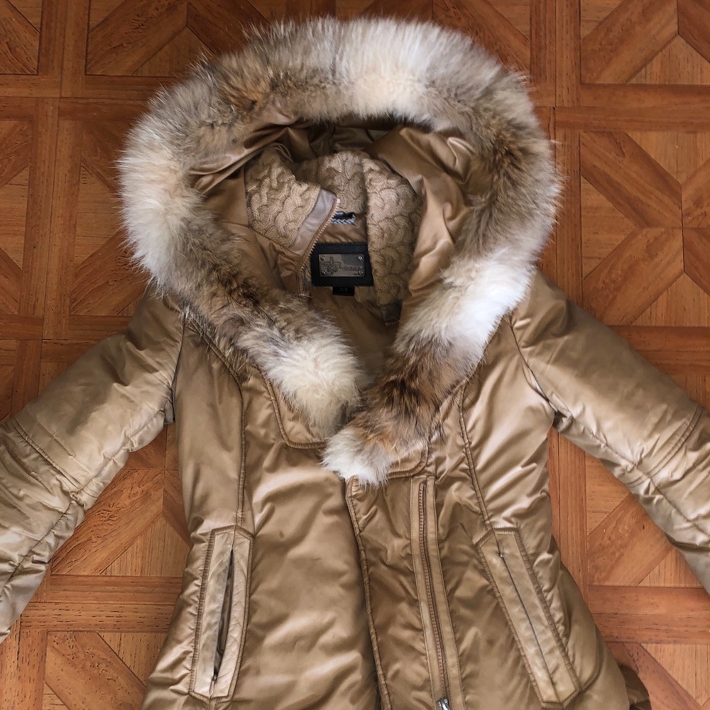MACKAGE Lavish Fur Trim Down Coat Tan